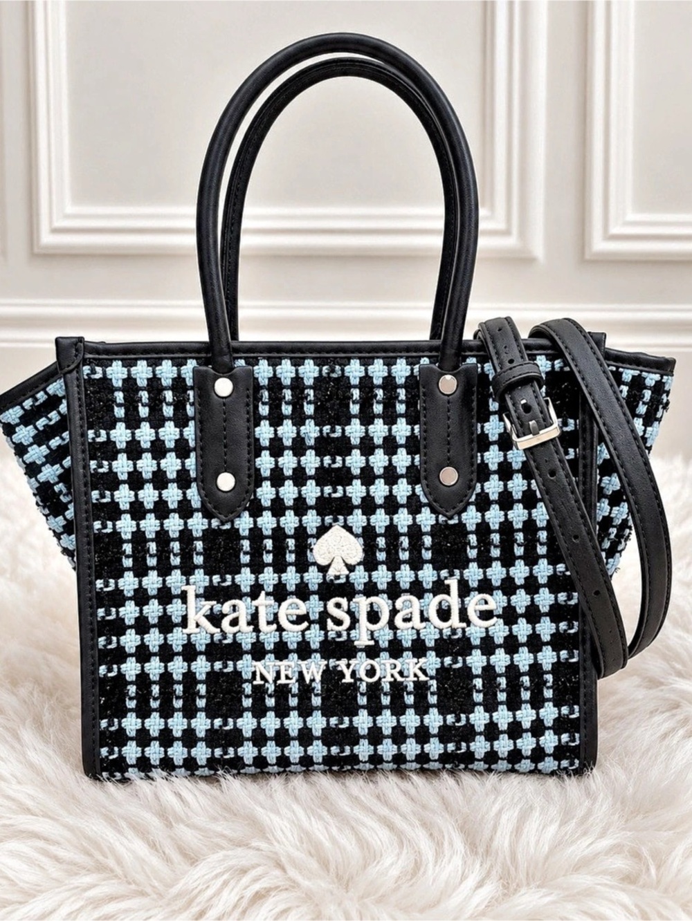 Kate Spade New York Ella Small Tweed Fabric Tote Bag (Blue Multi) Like New